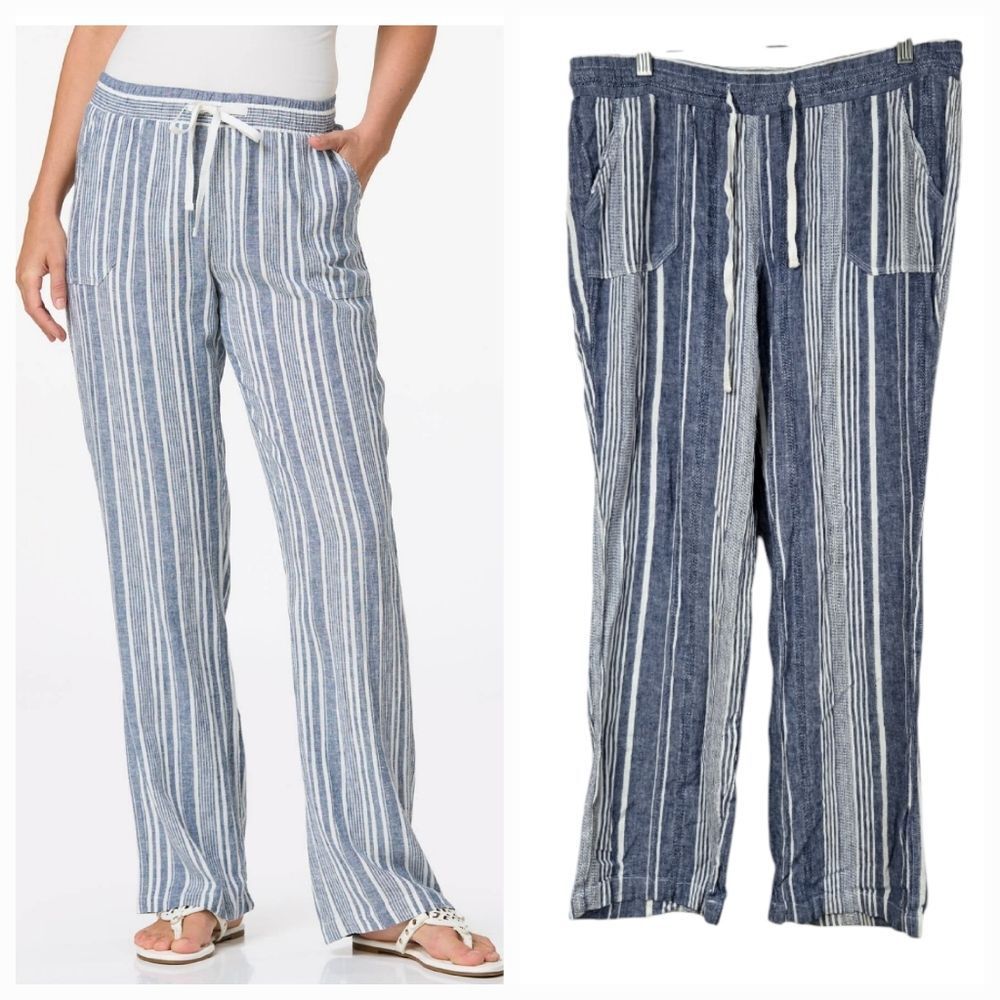 Cato Blue and White Striped Wide Leg Pants
